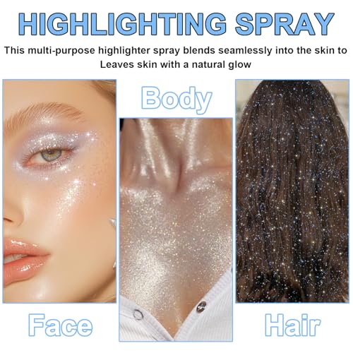 Hair and Body Glitter Spray, Shimmering Powder Sparkle Powder Makeup, Glitter Loose Sparkle Makeup for Body Highlighter,Fe...