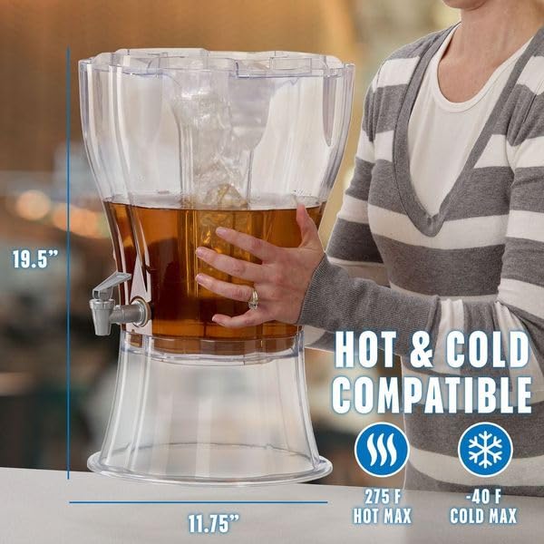 Buddeez Clear Drink 3.5 Gallon Plastic Beverage, Comes with Stand, Spigot, Ice Cone, Large Punch Dispenser for Parties
