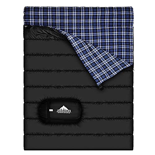 AGEMORE Cotton Flannel Double Sleeping Bag for Camping, Backpacking Or Hiking. Queen Size 2 Person Waterproof Sleeping Bag...