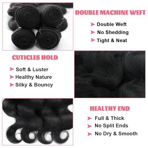 14A Body Wave Human Hair Bundles 14 16 18 20 Inch Bundles Human Hair 100% Unprocessed Brazilian Virgin Hair Body Wave 4 Bundles Human Hair Extensions for Women Natural Color Quick Weave