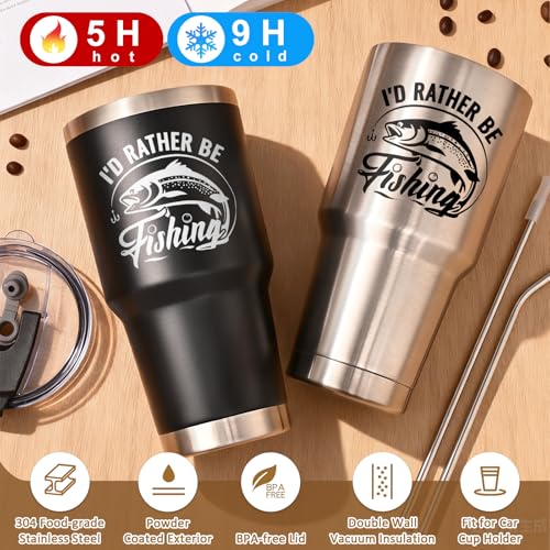 Lifecapido Fishing Gifts for Men, Gifts for Fisherman, I'd Rather Be Fishing 30oz Stainless Steel Insulated Tumbler, Birth...