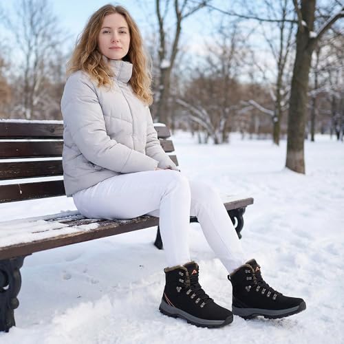 Ecetana Womens Snow Boots for Winter Waterproof Hiking Boots Warm Fur Lined Ankle Booties Non-Slip Outdoor Walking Shoes