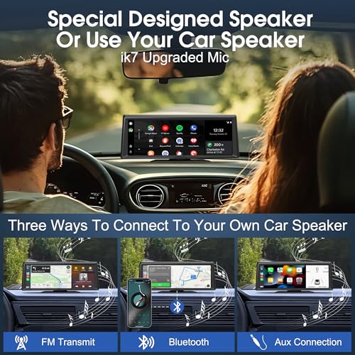 Wireless Portable CarPlay Screen，8.1" Portable Touchscreen Car Stereo with 2K Dash Cam/Carplay & Android Auto，1080P Backup...