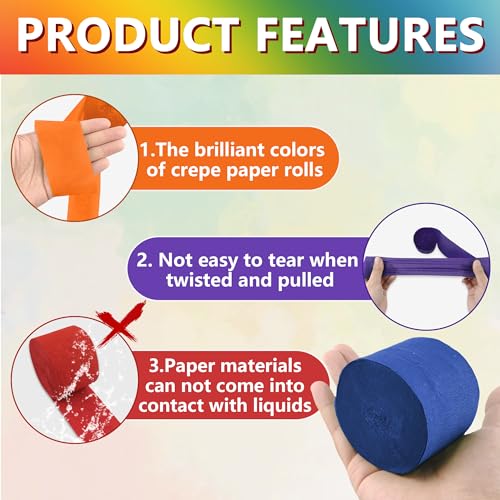 12 Rolls Crepe Paper Streamers, 12 Colors Streamers Party Supplies for Birthday Party Baby Shower Rainbow DIY Christmas Ha...