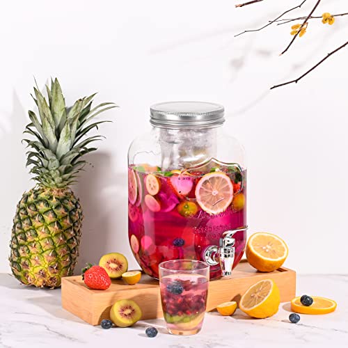 Eleganttime 1 Gallon Glass Drink Dispensers for Parties,2 Pack Beverage Dispenser with Fruit Infuser,Laundry Detergent Dis...