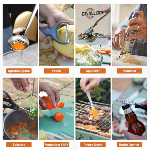 Gaialoop Portable Camping Cooking Utensils Set, Camp Kitchen & Campfire Cooking Equipment, RV Essentials, Camper Must-Have...