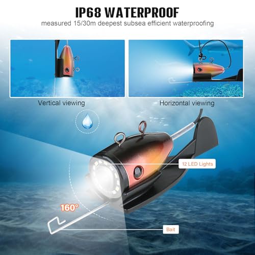 Underwater Fishing Camera,Portable 5" Ice Fishing Camera Underwater, USB-C Charge, 3-Grade IR Lighting, 4X Zoom, 1000TVL I...