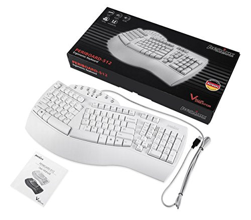 Perixx PERIBOARD-512W Periboard-512 Ergonomic Split Keyboard - Natural Ergonomic Design - White - Bulky Size 19.09"X9.29"X...