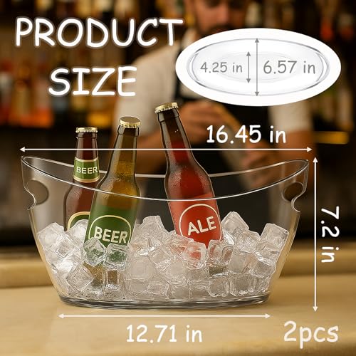 2-Pack Clear Acrylic Ice Buckets for Parties (5.5L Each) – Large Plastic Beverage Tubs with Scoops – Wine Bucket Chiller f...