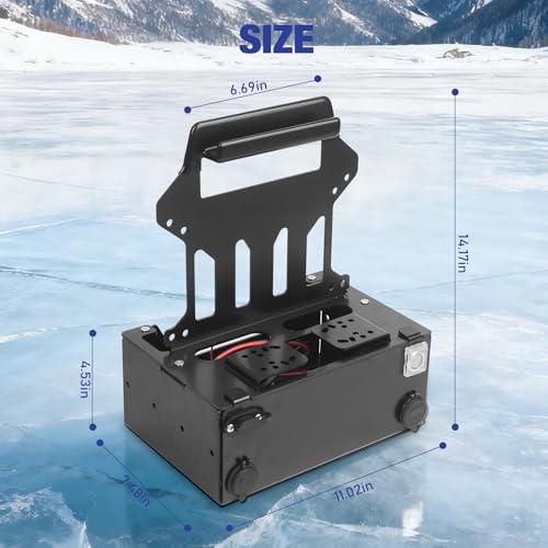 Haoguo Portable Ice Fishing Power Station Mount with Battery Compartment, Dual USB Ports, 12V Car Socket, SAE & Blade Conn...