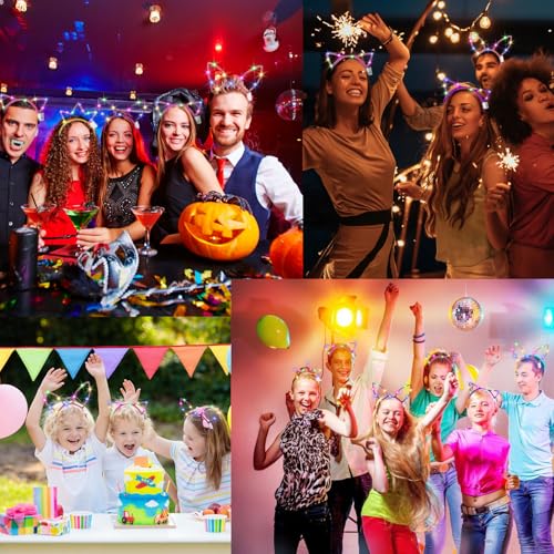 M.best 24pcs LED Cat Ear Headbands, Light Up Cat Ear Crown Rabbit Headwear Accessories for Halloween Christmas Party Supplies