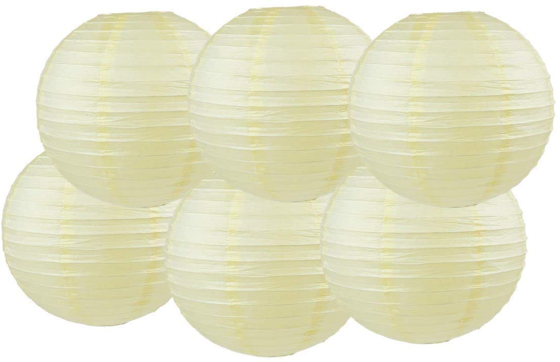 Pack of 6 Round Paper Lanterns Lamp Wedding Birthday Party Decoration (Ivory/Cream, 18"/45CM)
