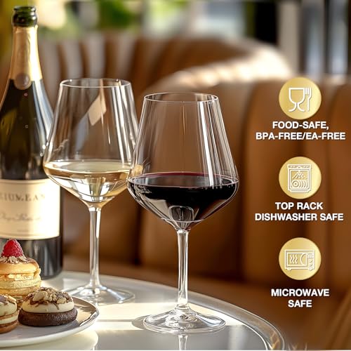 Hlukana Unbreakable Wine Glasses Set of 6, 16 oz Plastic Wine Glasses with Stem, BPA Free, Reusable Wine Glass for Poolsid...