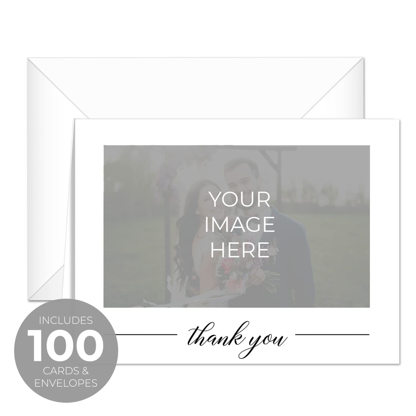 SBLABELS Personalized Simple Photo Thank You Cards / 100 Modern All Occasion Custom Bulk Thanks Note Cards With White Envelopes / 4 1/4" x 5 1/2" Wedding Anniversary Appreciation Greeting Cards