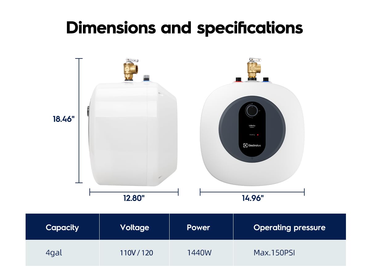 Electrolux 4 Gallon Electric Mini Tank Water Heater, Premium Under Sink Point-of-Use Hot Water Heater with 120V Plug-in, Instant Hot Water for Kitchen, Bathroom, RV & Wet Bar