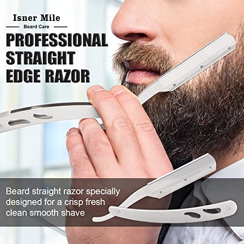 Isner Mile Beard Grooming Kit for Men Care: Trimming Sets with Beard Wash - Oil - Balm - Brush - Comb & Straight Razor, Bi...