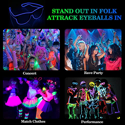 YouRfocus Wireless Led Light up Glasses 2 Pack Glow in The Dark Neon Rave Glasses for Rave Party, EDM, Halloween, Christma...