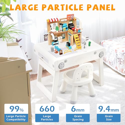 JooKiddie Toddler Table and Chair Set, Foldable Building Block Table for Kids, Double-Sided Drawing & Building Kids Activi...
