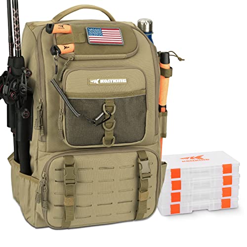 KastKing KarryAll Fishing Tackle Backpack with Rod Holder 4 Tackle Boxes,40/26L Tackle Bag Storage Fishing Gear and Equipment
