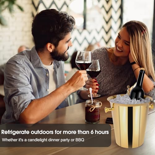 5 Liter Outdoor Gold Ice Bucket with Scoop, Stainless Steel Ice Bucket, Cocktail Bar Wine Party Beverage Cooler, Champagne...
