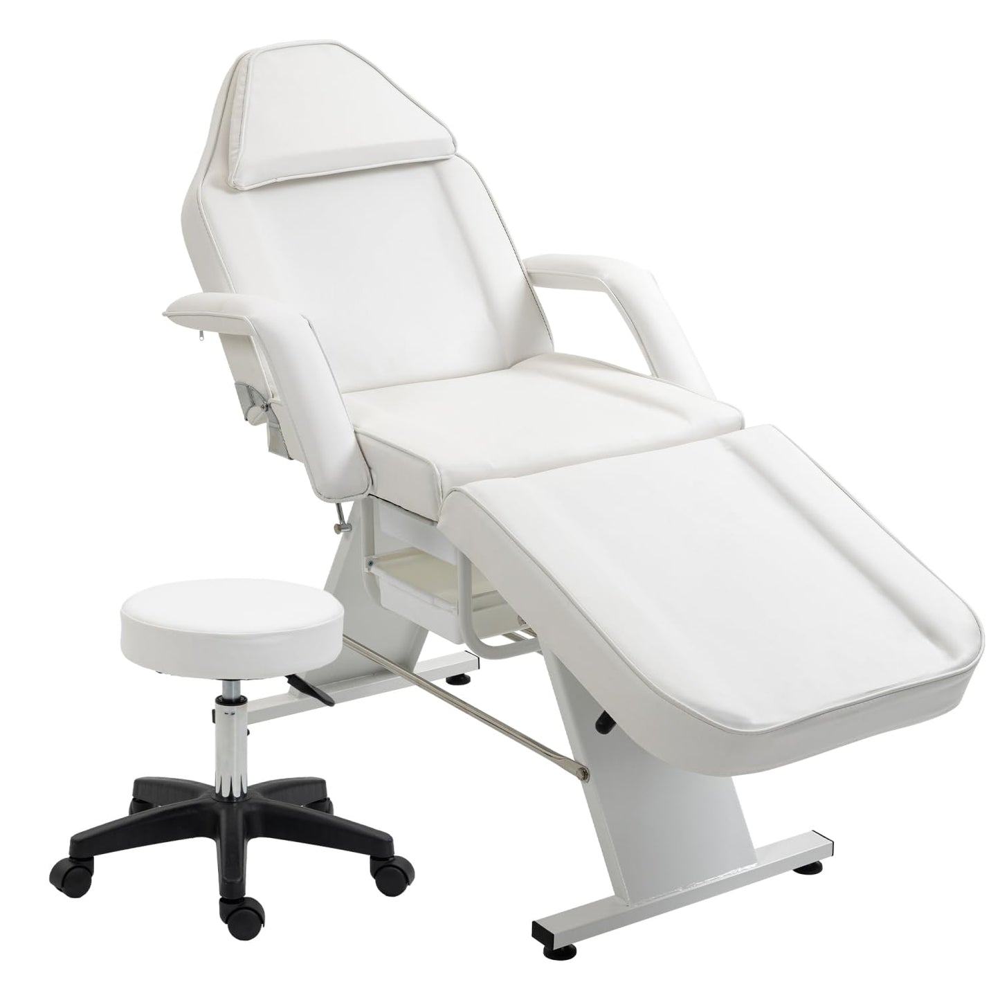 Massage Salon Tattoo Chair with Two Trays Esthetician Bed Hydraulic Stool Metal White Multi-Purpose 3-Section Facial Table Spa Beauty Equipment
