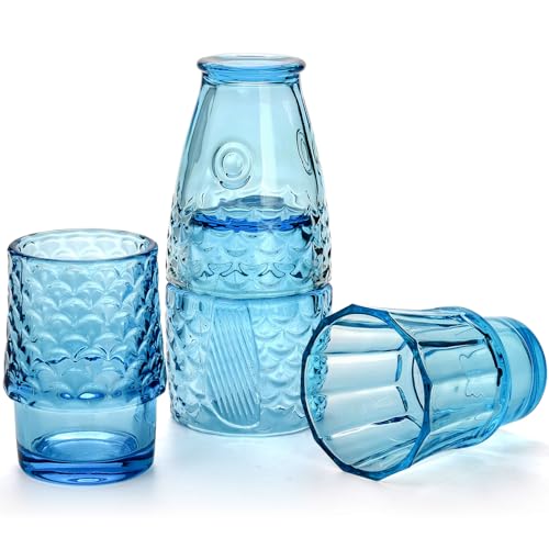 Frcctre Set of 4 Koi Fish Design Drinking Glasses, Stackable Drinking Glasses Fish Shaped Beverage Cups Juice Tumblers Dri...