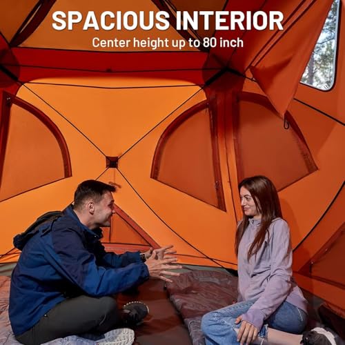 TIMBER RIDGE Camping Tent, 4 Person Instant Pop Up Hub Tent with 8 Windows, Easy 60 Second Setup, Weather Resistant Family...