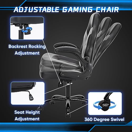 NEWBULIG Computer Gaming Desk Chair - Big Tall Ergonomic Lumbar Support with Flip-up Armrest and 360° Swivel Wheels, PU Le...