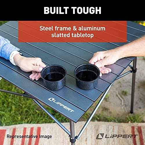 Lippert HD Hybrid Foldable Camp Table with Carry Bag White 27 1/2¡± x 27 1/2¡± x 27 1/2" (H x W x D),Hammer Grey