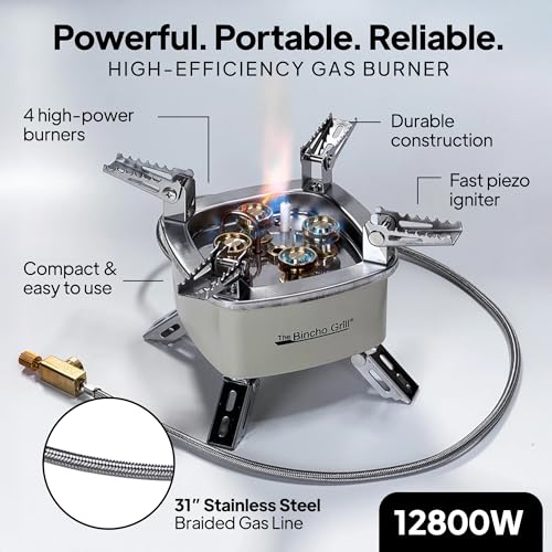 The Bincho Grill Charcoal Starter Gas Burner – 12,800W High Heat Mini Stove with 4 Heads – For Chimneys to Light Binchotan...