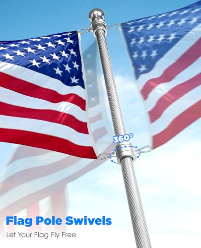 DUPKEV 6FT Carbon Fiber Flag Pole for Outside House – Silver Porch Flagpole, 1 Inch Diameter, Rustproof, 360° Rotating Fla...