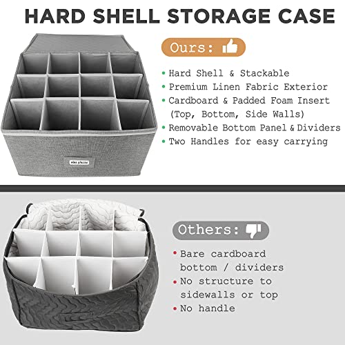 LotFancy Stemware Storage Container, Hard Shell, Stackable Wine Glass Storage Box with Dividers & Handles, Crystal Glasswa...