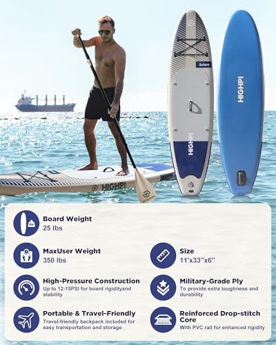 Highpi Inflatable Stand Up Paddle Board for Youth and Adults – Wide Sup with Premium Accessories, Blow Up Paddleboard for ...
