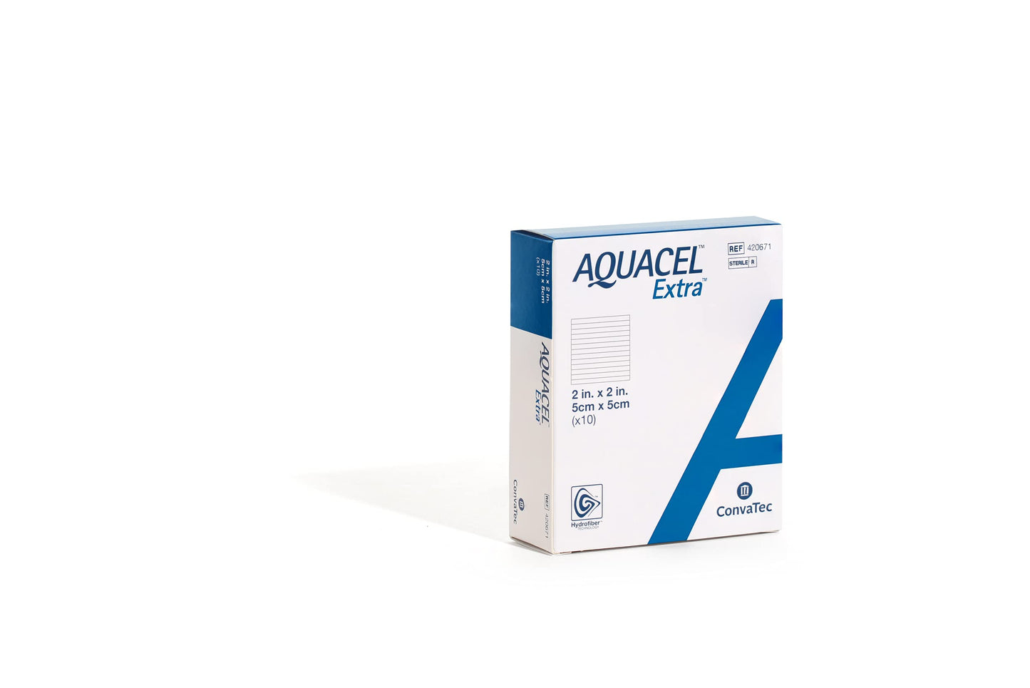 ConvaTec AQUACEL Extra 2"x2" Hydrofiber Absorbant Dressing for Moderate to Highly Exuding Wounds, Non-Woven Two-Dimensional Strengthening Fibers, Square, 10ct Box