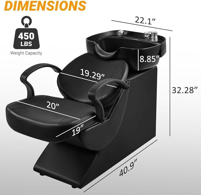 Shampoo Bowl and Chair Set for Salon, Backwash Barber Chair,ABS Plastic Shampoo Bowl Sink Unit w/Storage Box for Beauty Spa Barbershop
