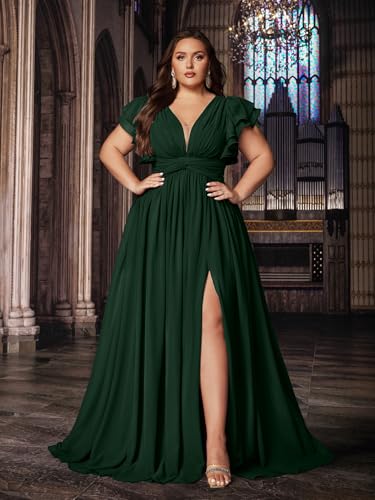 VOUIAO Women's Plus Size Bridesmaid Dresses Chiffon Wedding Guest Summer Maxi Dress Elegant Prom Evening Party Cocktail Gown