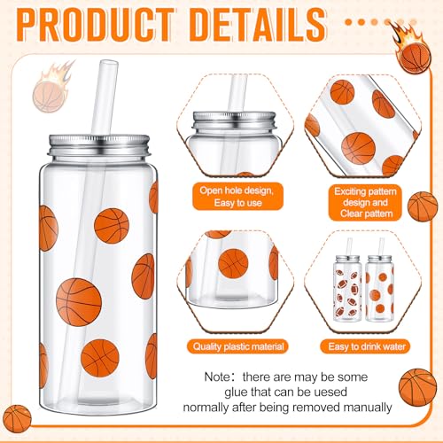 SmoothNovelty 24 Pcs 16.9 Oz Basketball Plastic Cups Bulk Basketball Cooling Towel Set Include 12 Sport Theme Cups with St...