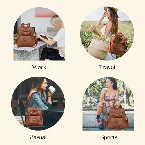 ROOSALANCE Backpack Purse for Women, Women Backpack Purse Small Leather Waterproof Anti-theft Shoulder Bags Handbags Ladies