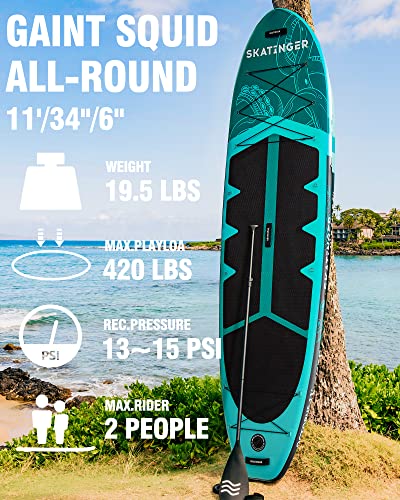 Skatinger Asiaticus & Octopus｜11'6"x35" & 11'x34 Super Wide Inflatable Stand Up Paddle Boards, All Accessories2, 100L Back...