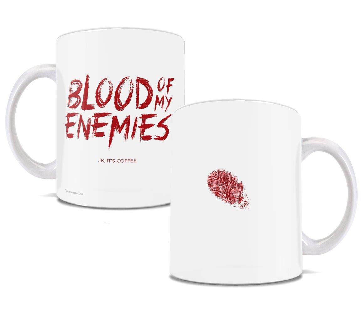 Trend Setters Halloween – Blood of my Enemies Bloody Thumbprint – Funny Coffee or Tea Mug – 11 oz White Ceramic Mug – Perfect for Gifting or Collecting