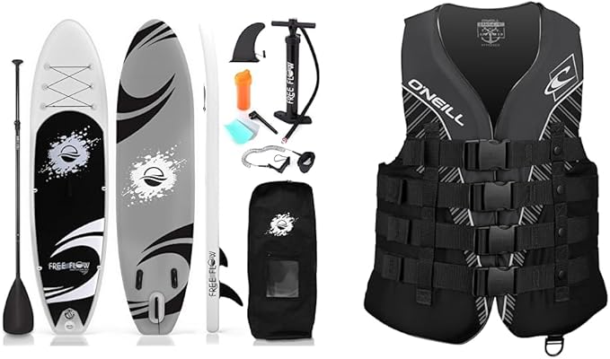 SereneLife Inflatable Stand Up Paddle Board (6 Inches Thick) with Premium SUP Accessories & Carry Bag | Wide Stance & O'Ne...