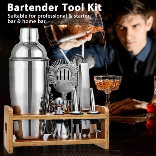 Cocktail Shaker Set Bartender Kit, Godmorn 15Pcs Bartender Shaker Set, 304 Stainless Steel Martini Shaker and Strainer, Ba...