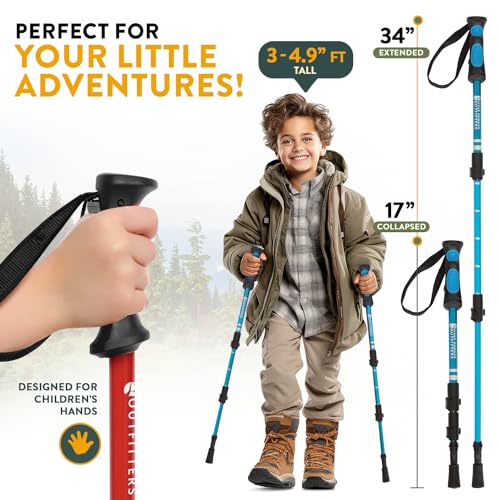 Lightweight Collapsible Trekking Poles for Kids (Teal) & Carbon Fiber Aluminum Walking Sticks with Cork Grips (Black) with...