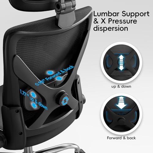 Ergalithic Ergonomic Office Chair-Computer X-Shaped Chair Mesh PU Leather with Adjustable Lumbar Support-Executive Desk Ch...