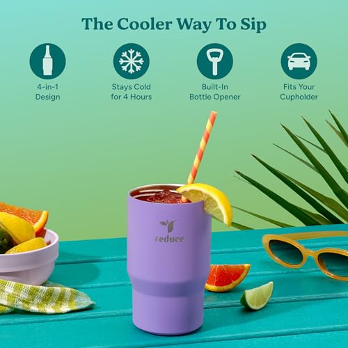Reduce 4-in-1 Drink Cooler - Versatile Can & Bottle Holder with Vacuum Insulation - Keeps Drinks Cold Up to 4 Hours - Incl...