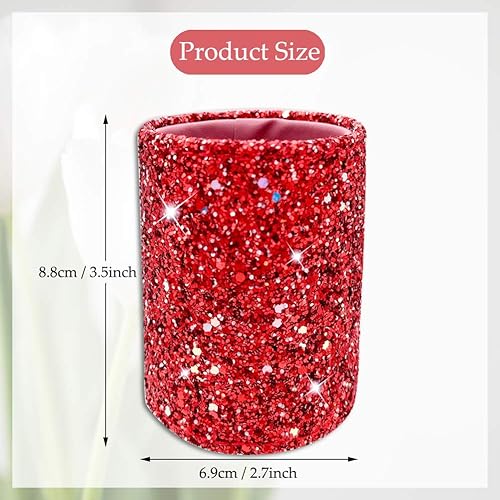 BIKCZEWIN Red Glitter Pen Holder for Desk, Cute Bling Office Accessories for Women Girls, Luxury Makeup Brush Holder Organ...
