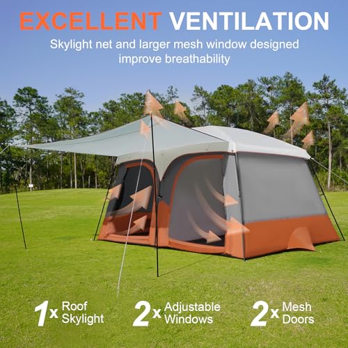 Vidalido Tents，3-4 Person Camping Tent with Extended Vestibule，Weather Resistant Family Tents with Breathable Mesh Window...