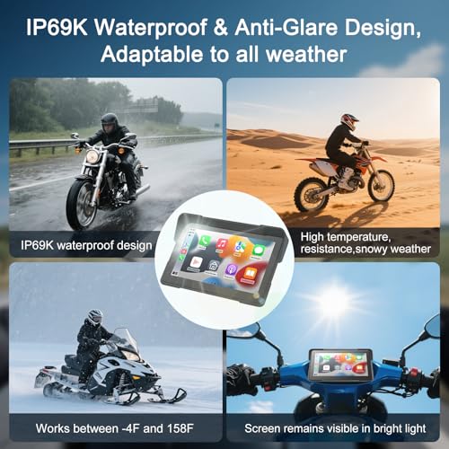 Wireless Motorcycle Apple Carplay,7 Inch Portable Motor GPS Navigation with Apple Carplay & Android Auto,Siri & Google Ass...