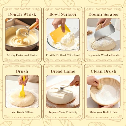 Sourdough Starter Kit, Sourdough Bread Baking Supplies, Round & Oval Banneton Bread Proofing Basket, Bread Sling, Starter ...