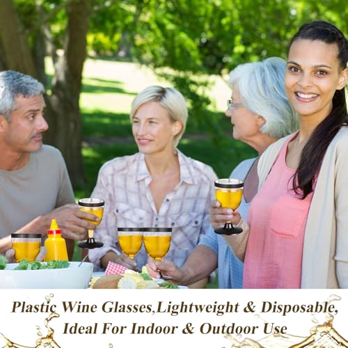 Jingmore 100 Pcs Plastic Wine Glasses Disposable 6 oz Rimmed Wine Cups with Stem Clear Toasting Glasses for Cocktail Champ...
